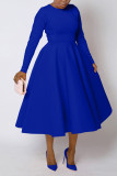 Women's Solid Round Neck Long Sleeve A-Line Dress