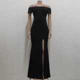 Sexy Fashion Solid Color Off Shoulder Split Dress