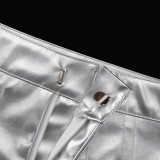 Women's Sexy High Waist Bodycon Metallic Pu Leather Skirt