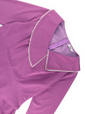 Chic Purple Ruffle Pearl Long-Sleeved Midi Dress