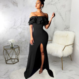 Sexy Fashion Ruffle Off Shoulder Split Dress