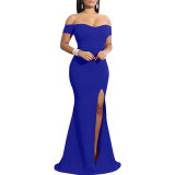 Sexy Fashion Solid Color Off Shoulder Split Dress