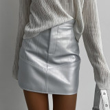 Women's Sexy High Waist Bodycon Metallic Pu Leather Skirt