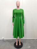 Women's Solid Round Neck Long Sleeve A-Line Dress