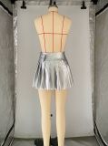 Women's Solid A-Line Pleated Sexy Fashion Mini Pu Leather Skirt