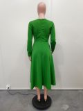 Women's Solid Round Neck Long Sleeve A-Line Dress