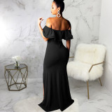 Sexy Fashion Ruffle Off Shoulder Split Dress