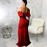 Sexy Fashion Ruffle Off Shoulder Split Dress