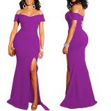 Sexy Fashion Solid Color Off Shoulder Split Dress