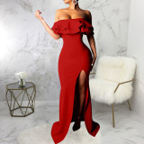 Sexy Fashion Ruffle Off Shoulder Split Dress
