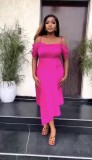 Women Suspender Off Shoulder Sexy Solid Irregular Dress