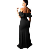 Sexy Fashion Ruffle Off Shoulder Split Dress
