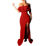Sexy Fashion Ruffle Off Shoulder Split Dress