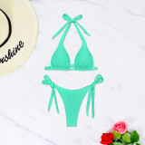Solid Color Halter Neck Sexy Lace-Up Two Pieces Swimsuit Women Bikini