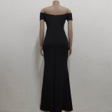 Sexy Fashion Solid Color Off Shoulder Split Dress