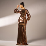 Women V-neck long sleeve Shiny Formal Party Bodycon Evening Dress