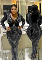 Women Beaded V Neck Sexy Bodycon Dress
