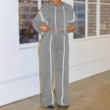 Ribbon Patchwork Hooded Hoodies Pants Two-Piece Tracksuit