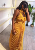 African Pleated Sexy Strap Top Pleated Wide-Leg Pants Two-Piece Set African Pleated Sexy Strap Top Pleated Wide-Leg Pants Two-Piece Set