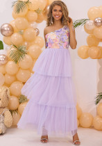 Purple One Shoulder Embroidery Summer Party Long Dress Purple One Shoulder Embroidery Summer Party Long Dress
