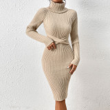 Women's Autumn And Winter Turtleneck Slim Sweater Dress