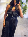 African Pleated Sexy Strap Top Pleated Wide-Leg Pants Two-Piece Set