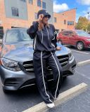 Ribbon Patchwork Hooded Hoodies Pants Two-Piece Tracksuit