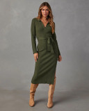 Women's Turndown Collar V-Neck Knitting Dress