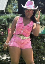 Stretch Denim Embroidered Vest Shorts Suit For Women Stretch Denim Embroidered Vest Shorts Suit For Women