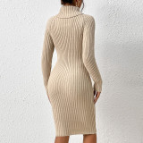 Women's Autumn And Winter Turtleneck Slim Sweater Dress