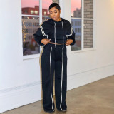 Ribbon Patchwork Hooded Hoodies Pants Two-Piece Tracksuit