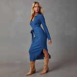 Women's Turndown Collar V-Neck Knitting Dress