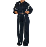 Ribbon Patchwork Hooded Hoodies Pants Two-Piece Tracksuit