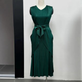 African Solid Color Chic Sleeveless Irregular Pleated Plus Size Dress Women's Clothing