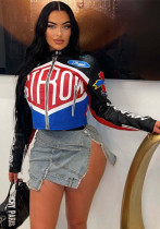 Autumn And Winter High Street Print Stand Collar Short Zipper Jacket