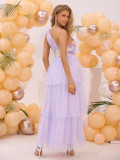 Purple One Shoulder Embroidery Summer Party Long Dress