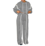 Ribbon Patchwork Hooded Hoodies Pants Two-Piece Tracksuit