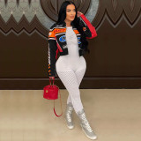 Autumn And Winter High Street Print Stand Collar Short Zipper Jacket