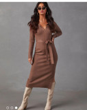 Women's Turndown Collar V-Neck Knitting Dress