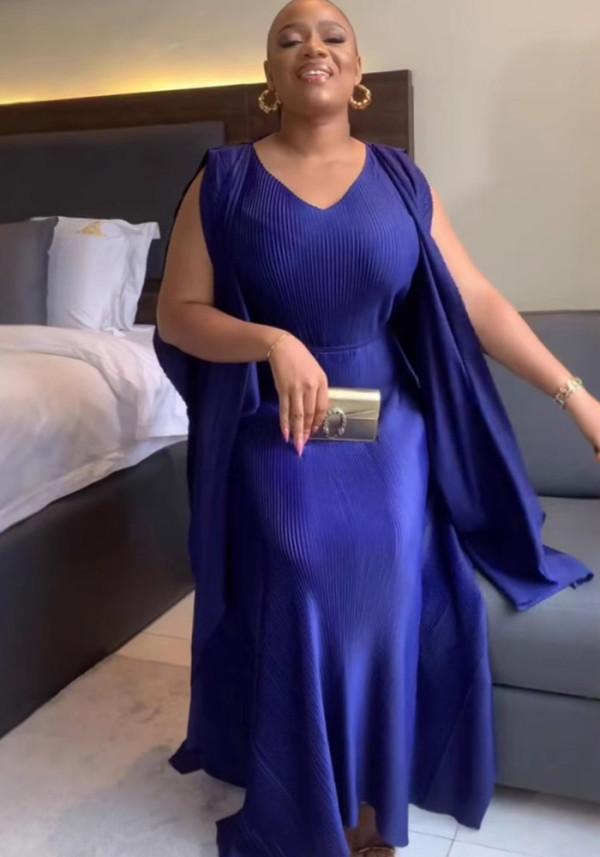 African Solid Color Chic Sleeveless Irregular Pleated Plus Size Dress Women's Clothing