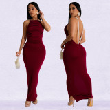 Fashionable Women's Low Back Sexy Solid Color Bodycon Long Dress
