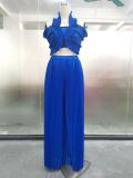 African Pleated Sexy Strap Top Pleated Wide-Leg Pants Two-Piece Set