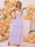 Purple One Shoulder Embroidery Summer Party Long Dress