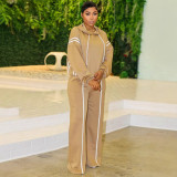 Ribbon Patchwork Hooded Hoodies Pants Two-Piece Tracksuit