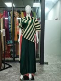 Autumn Striped Turndown Collar Slim Waist Top Pleated Pants Plus Size Suits