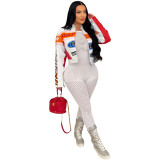 Autumn And Winter High Street Print Stand Collar Short Zipper Jacket