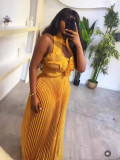 African Pleated Sexy Strap Top Pleated Wide-Leg Pants Two-Piece Set