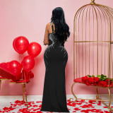 Sexy Strap V-Neck Slim Beaded Long Dress
