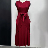 African Solid Color Chic Sleeveless Irregular Pleated Plus Size Dress Women's Clothing