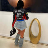 Autumn And Winter High Street Print Stand Collar Short Zipper Jacket
